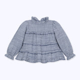 Blusa cuello alto cuadrille azul