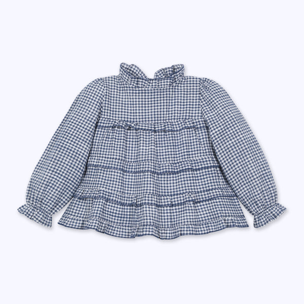Blusa cuello alto cuadrille azul