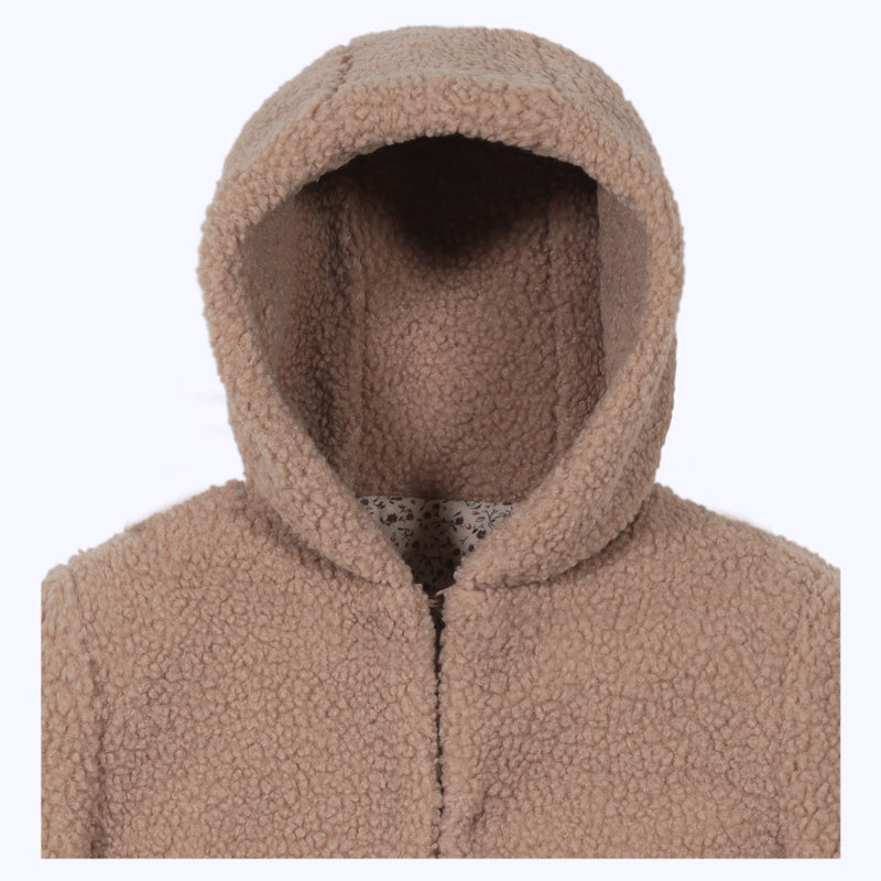 Abrigo piel hoodie beige