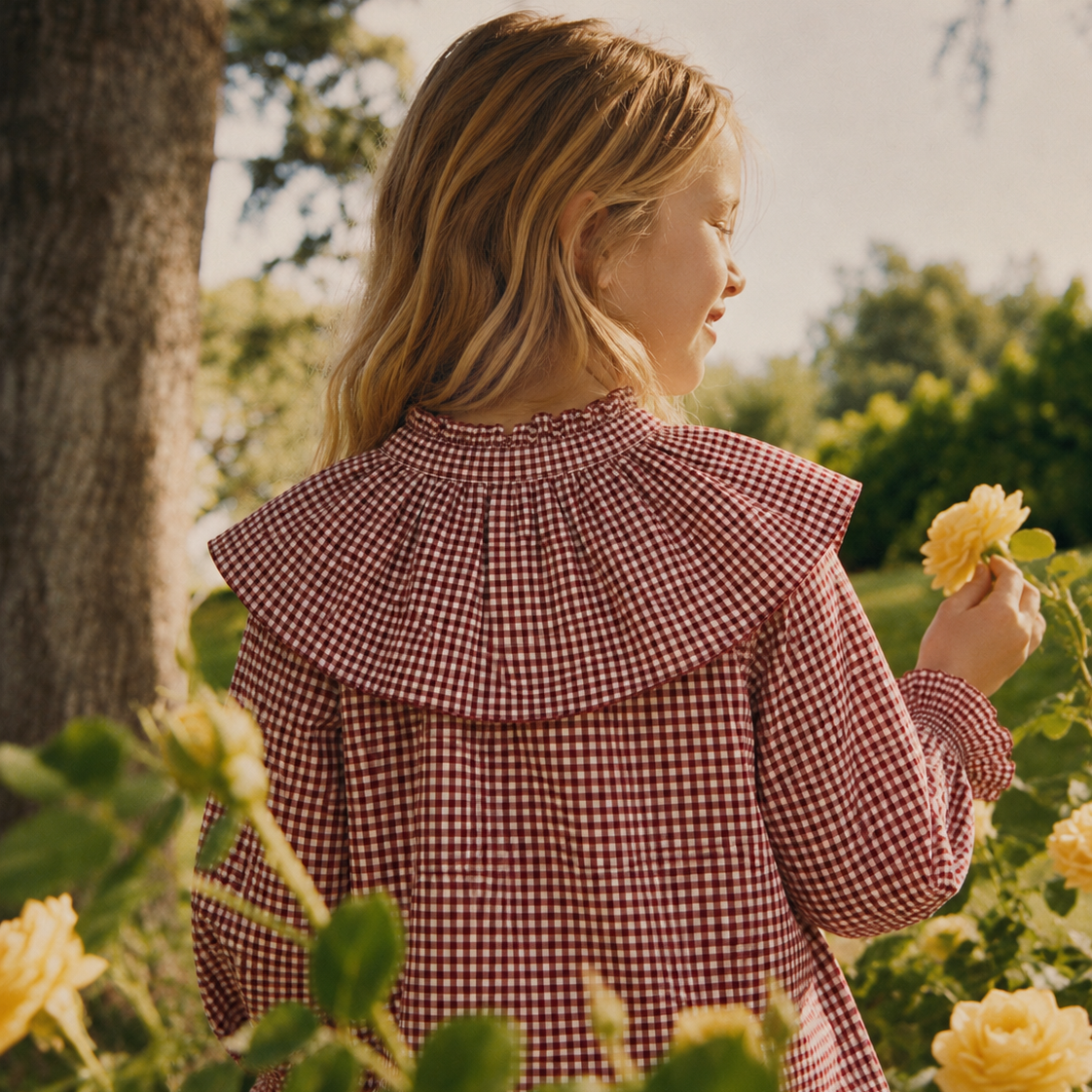 Blusa niña Vichy burdeo