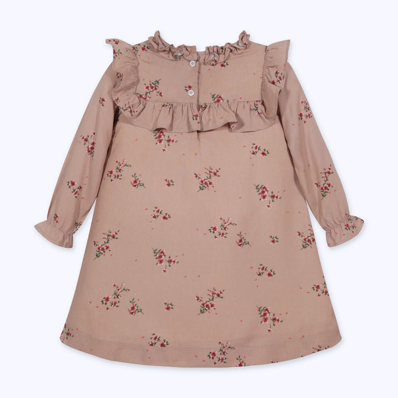 VESTIDO GOCCO MOSTAZA FLORES ROJAS