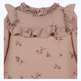 VESTIDO GOCCO MOSTAZA FLORES ROJAS